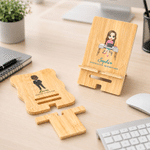 Personalised Cartoon Office Character Wooden Phone Holder with Name Office Daily Use Birthday Gift for Colleague Office Worker