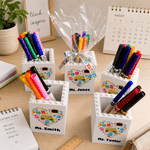 Personalised Cute Book Heart School Theme Building Blocks Brick Pen Holder with Name Desk Decor Back to School Birthday Gift for Kid Student Teacher