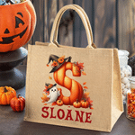 Personalised Cartoon Pumpkin Ghost Large Capacity Tote Bag with Name and Initial Halloween Party Gift for Family Kid