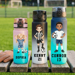 Personalised Soccer Sports Boy Girl Photo Gradient Water Bottle with Name and Number Training Outdoor Use Birthday Gift for Kids Teenagers