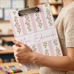 Personalised Vintage Watercolour Flowers Portable Clipboard with Title & Surname Teacher's Day Appreciation Birthday Gift for Teachers
