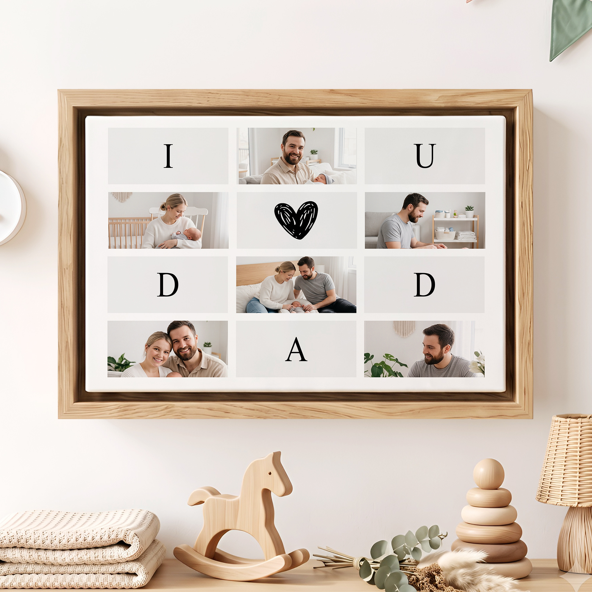 Personalisierter minimalistischer Leinwanddruck mit 6 Fotos & Text | Wohnzimmer- & Kinderzimmer-Deko | Geschenk zum Jahrestag & Geburtstag für Paare