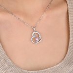 Collar con colgante personalizado de corazón de rosas y piedra natal, con nombre. Joya delicada, ideal como regalo de cumpleaños o aniversario para mujeres y niñas