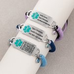 Personalised Adjustable Rope Medical Alert ID Bracelet with Birthstone and Text Emergency Allergy Gift for Men Women