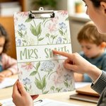 Personalised Vintage Watercolour Flowers Portable Clipboard with Title & Surname Teacher's Day Appreciation Birthday Gift for Teachers