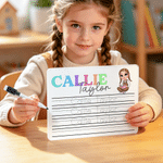 Personalised Cartoon Kid Character Name Tracing Board with Dry-Erase Pen Home Learning Accessory Back to School Birthday Gift for Kids