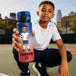 Personalised Soccer Sports Boy Girl Photo Gradient Water Bottle with Name and Number Training Outdoor Use Birthday Gift for Kids Teenagers