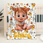 Personalized Cartoon Kid Character Fantasy Unicorn Multicolor Soft Throw Blanket with Name Home Decor Baby Shower Birthday Gift for Kids