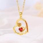Collar con colgante personalizado de corazón de rosas y piedra natal, con nombre. Joya delicada, ideal como regalo de cumpleaños o aniversario para mujeres y niñas