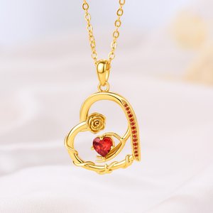 Personalized Rose Heart Birthstone Pendant Necklace with Name Dainty Jewellery Birthday Anniversary Gift for Women Girls