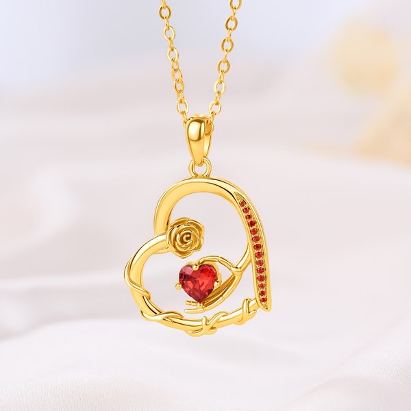 Collar con colgante personalizado de corazón de rosas y piedra natal, con nombre. Joya delicada, ideal como regalo de cumpleaños o aniversario para mujeres y niñas