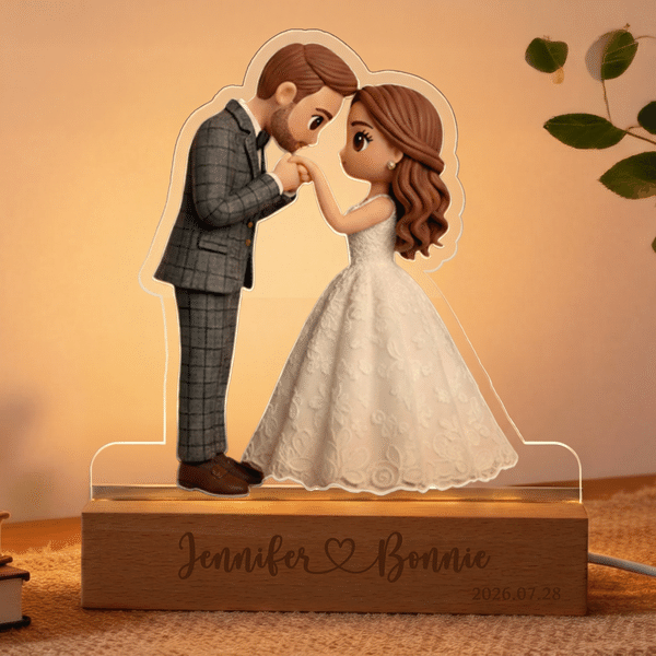 Personalised Couple Photo Acrylic LED Night Light with Text and Date Home Decor Wedding Anniversary Birthday Gift for Couple Newlywed