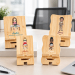 Personalised Cartoon Office Character Wooden Phone Holder with Name Office Daily Use Birthday Gift for Colleague Office Worker