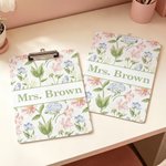 Personalised Vintage Watercolour Flowers Portable Clipboard with Title & Surname Teacher's Day Appreciation Birthday Gift for Teachers