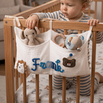 Personalised 100% Cotton Cot Organiser Bag Hanging Storage Car Backseat Pouch Nursery Decor Baby Shower Birthday Gift for Newborn New Parent