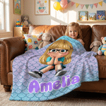 Personalized Cartoon Kid Character Fantasy Unicorn Multicolor Soft Throw Blanket with Name Home Decor Baby Shower Birthday Gift for Kids