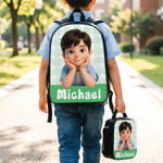 Personalized Colourful Fashion Cartoon Character Backpack Lunch Box Pencil Case Set with Name Back to School Birthday Gift for Kids Boys Girls