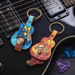 Spersonalizowany, przenośny uchwyt na kostki do gitary z motywem „Rock on” w stylu graffiti, wykonany ze skóry PU z inicjałami – idealny na co dzień, na urodziny dla muzyka lub gitarzysty