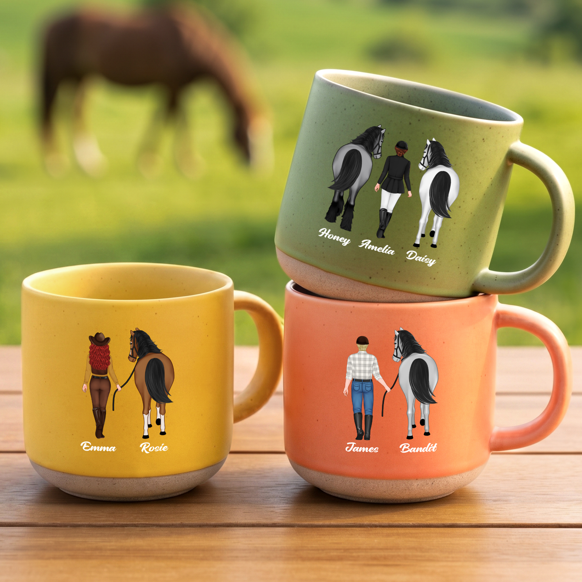 Personalisierte Pferde & Reiter Keramiktasse mit Namen | 355 ml | Kaffeebecher | Reitsport Zubehör | Geburtstag Geschenk für Reiter & Reiterinnen