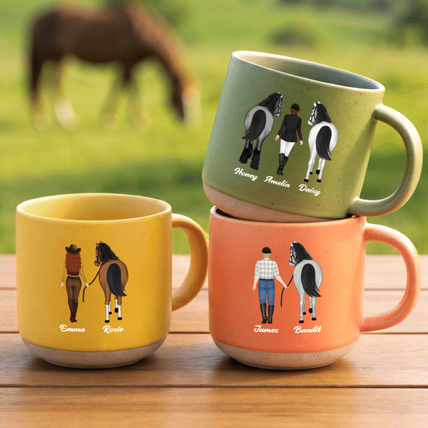 Personalised Western Horse Riding 12 oz Ceramic Coffee Mug with Handle and Name Daily Use Horse Training Gift for Horse Owners Lovers