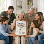 Impressions sur toile personnalisées avec la fleur de naissance, les prénoms des membres de la famille et un titre – Décoration chaleureuse pour la maison. Expédiées depuis les États-Unis. Cadeau d'an