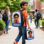 Personalized Colourful Fashion Cartoon Character Backpack Lunch Box Pencil Case Set with Name Back to School Birthday Gift for Kids Boys Girls