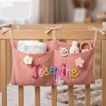 Personalised 100% Cotton Cot Organiser Bag Hanging Storage Car Backseat Pouch Nursery Decor Baby Shower Birthday Gift for Newborn New Parent