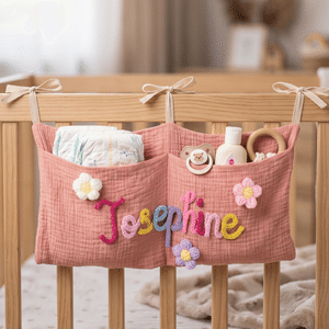 Personalized 100% Cotton Crib Organizer Bag Hanging Storage Car Backseat Pouch Nursery Decor Baby Shower Birthday Gift for Newborn New Parent