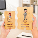 Personalised Cartoon Office Character Wooden Phone Holder with Name Office Daily Use Birthday Gift for Colleague Office Worker