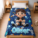 Personalized Cartoon Kid Character Fantasy Unicorn Multicolor Soft Throw Blanket with Name Home Decor Baby Shower Birthday Gift for Kids