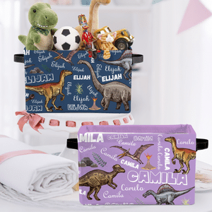 Personalised Multicolour Dinosaur Pattern Storage Basket with Name Daily Use Nursery Decor Birthday Gift for Dinosaur Lovers Kids