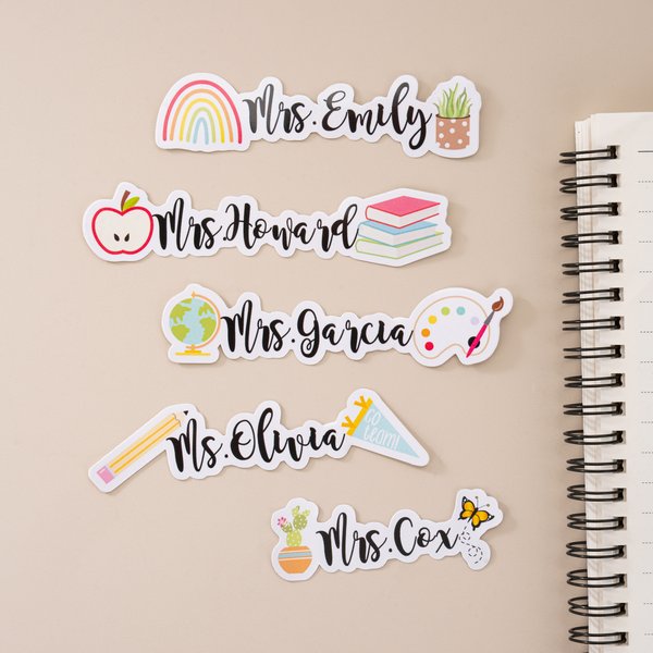 Personalized Apple Books Rainbow Teacher Elements Text Waterproof Stickers Celebration Teacher's Day Back to School Gift for Teacher