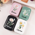 Personalised Birth Flower PU Leather Jewellery Box with Name and LED Light Makeup Mirror Daily Use Travel Birthday Anniversary Gift for Women