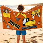 Personlig strandhandduk i storlek ”Construction Truck” med snabbtorkande material och namn – ett måste på resan, perfekt födelsedags- och strandfestpresent till barn