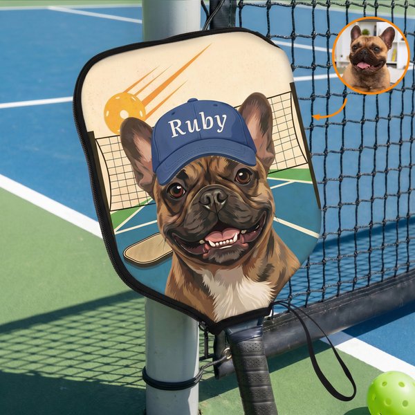 Personalised Pet Portrait Cute Pickleball Paddle Cover with Name Game Day Party Gift for Pickleball Lovers Players Pet Owners