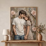 Personalized Oil Painting Style Photo Canvas Prints with Text Modern Living Room Decor Wedding Birthday Gift for Couples Newlyweds