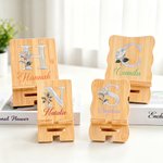 Personalised Pearl Effect Birth Flower Initial Rectangle Wavy Wooden Phone Holder with Name Desk Decor Birthday Gift for Women