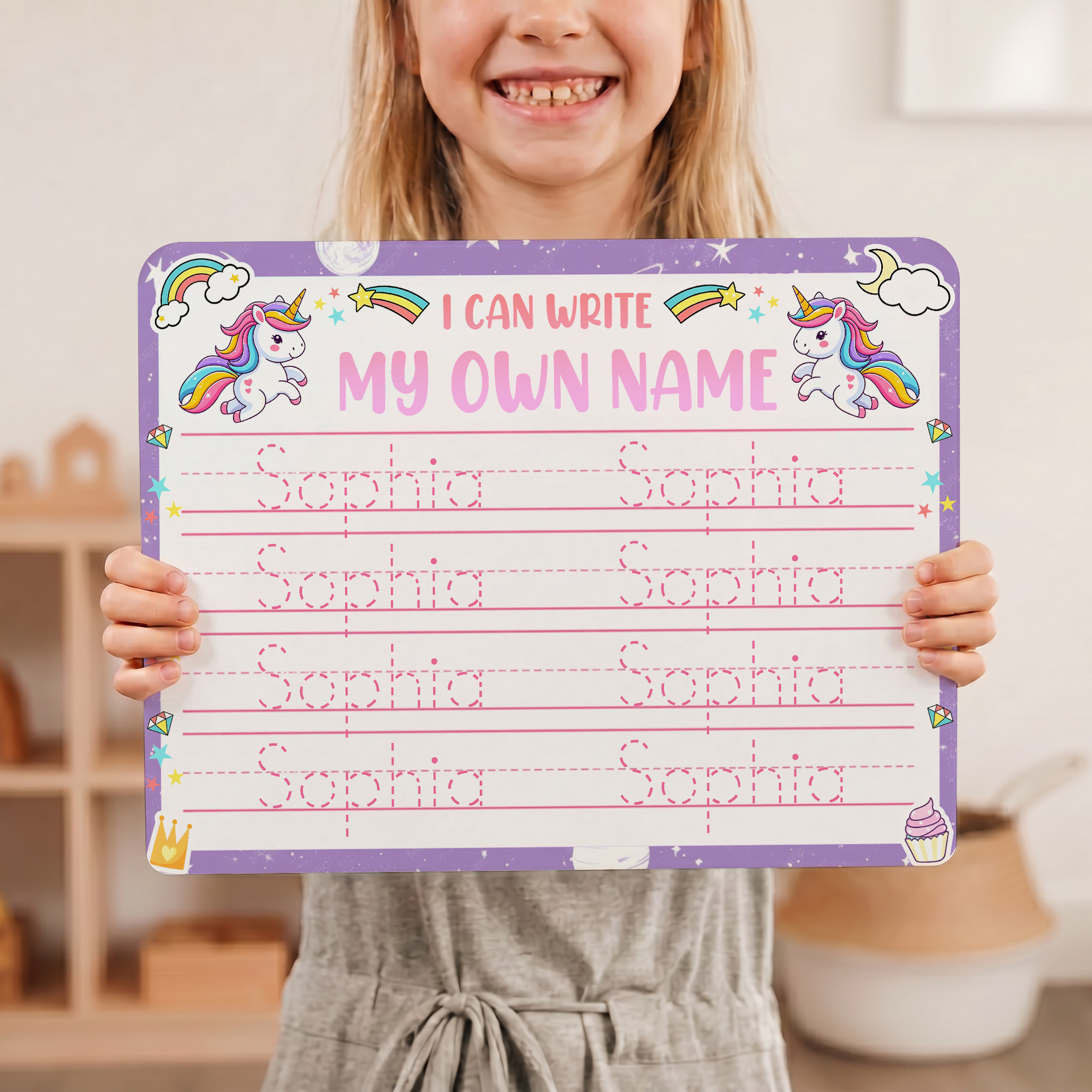 Individuell gestaltete Malvorlage „Regenbogen-Meerjungfrau und Baustellen-Laster“ mit abwischbarem Stift – Lernzubehör für zu Hause, Schulanfang oder als Geburtstagsgeschenk für Kinder
