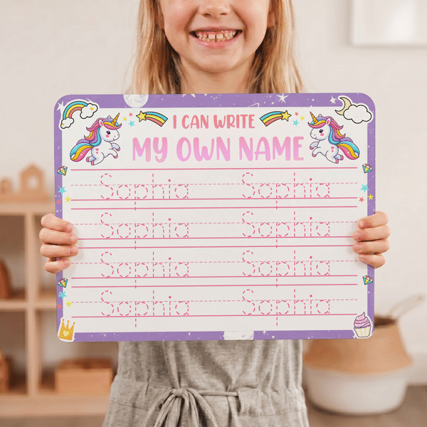 Personalised Rainbow Mermaid Construction Lorry Tracing Board with Dry-Erase Pen Home Learning Accessory Back to School Birthday Gift for Kids