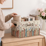 Gepersonaliseerde opbergmand met vlinder- en bloemenpatroon, voorzien van naam en handvat – Woonaccessoire voor dagelijks gebruik, verjaardagscadeau voor boekenwurmen en boekenliefhebbers