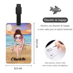 Étiquette de bagage personnalisée avec nom et personnage de dessin animé - Style vacances d'été - Cadeau d'anniversaire pour famille et amis