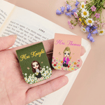 Personalised Cartoon Character Birth Flower Magnetic PU Leather Bookmark Clip with Text Back to School Teacher's Day Gift for Teacher Educator