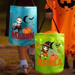 Spersonalizowana torba w kształcie dyni z motywem postaci z kreskówek i oświetleniem LED z imieniem – prezent na imprezę halloweenową „Cukierek albo psikus” dla dzieci – chłopców i dziewczynek