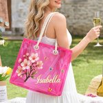 Personalized Birth Flower Butterfly Holographic Clear Tote Bag with Name Travel Accessories Bachelorette Party Wedding Gift for Brides Women