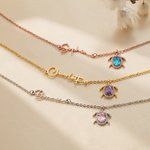 Personalised Dainty Birthstone Sea Turtle Anklet with Name Beach Accessory Birthday Gift for Woman Ocean Lovers