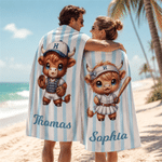 Personalised Sports Highland Cow Quick-Dry Oversized Beach Towel with Name Beach Party Daily Use Holiday Gift for Highland Cow Lovers Sports Lovers