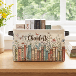 Gepersonaliseerde opbergmand met vlinder- en bloemenpatroon, voorzien van naam en handvat – Woonaccessoire voor dagelijks gebruik, verjaardagscadeau voor boekenwurmen en boekenliefhebbers