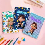 Personalized Fantasy Unicorn Space Dinosaur Cartoon Kid A5 Spiral Notebook with Name Back to School Birthday Gift for Boys Girls