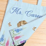 Personalised Cartoon Teacher Character Birth Flower Canvas Tote Bag with Title and Surname Back to School Teacher's Day Appreciation Gift for Teacher