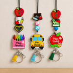 Personalised Apple Crayon Bookworm Charm Teacher Lanyard with Name and ID Badge Holder Back to School Appreciation Gift for Teachers